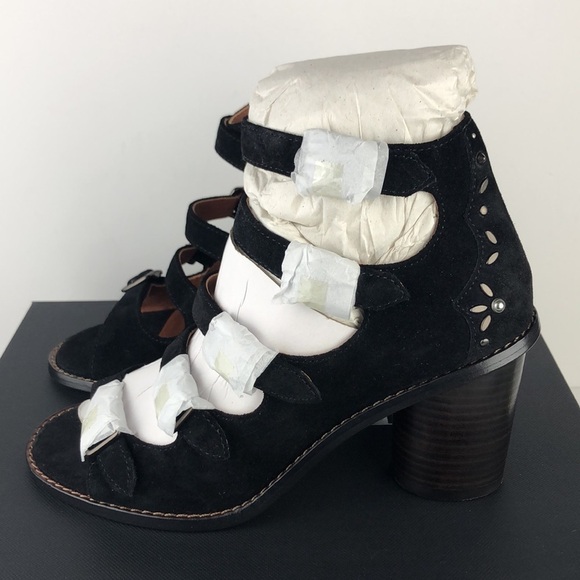 NEW Coach Buckle Rivet Strappy Suede Peep Toe Ankle Strap Heels Sandals 6.5 - Picture 7 of 14